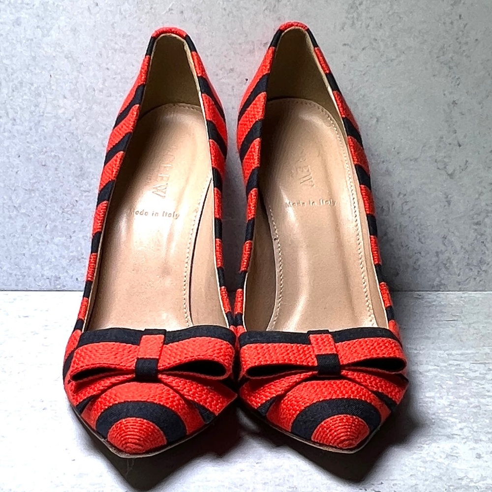 J Crew Collection Bow pumps in stripes w bow detail